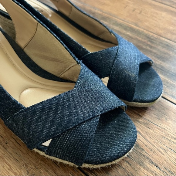 Abella Denim Open Toe Wedge Sandals Espadrille Comfort Size 8.5 Coastal Beachy - Picture 3 of 10